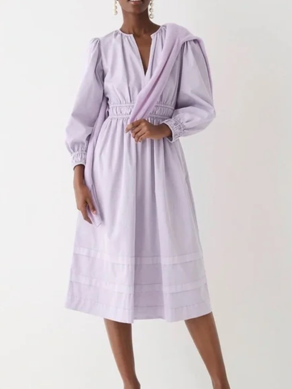 J Crew Long-sleeve smocked-waist Midi Dress Size XS